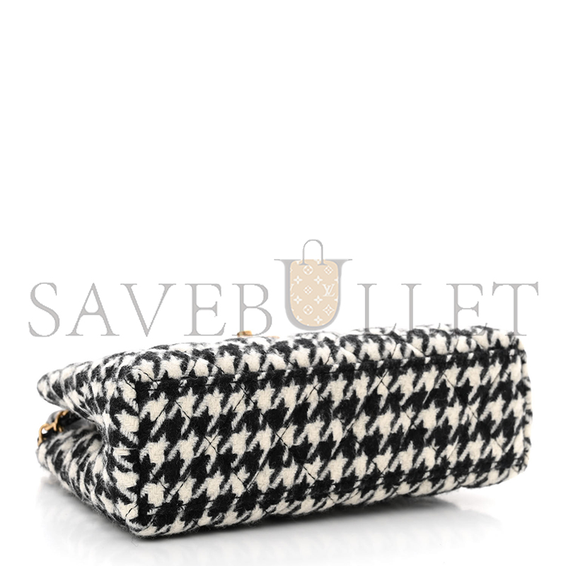 Ch*el tweed houndstooth quilted nano kelly shopper black white as4416 (19*13*7cm)